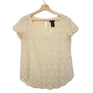Talula White/Cream Floral Lace Short Sleeved Top Scalloped Hem Blouse